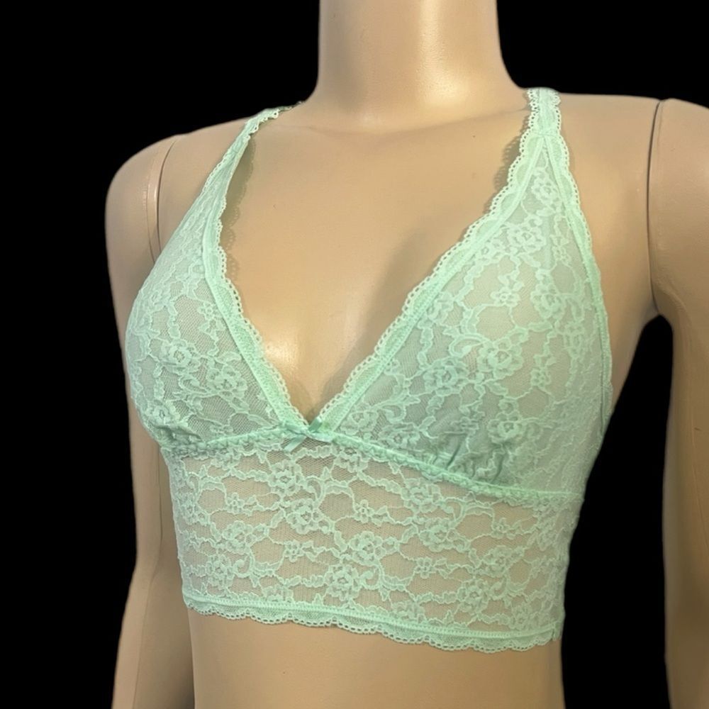 Victoria’s Secret Unlined Racerback Lace Plunge Long bralette mint green Medium
